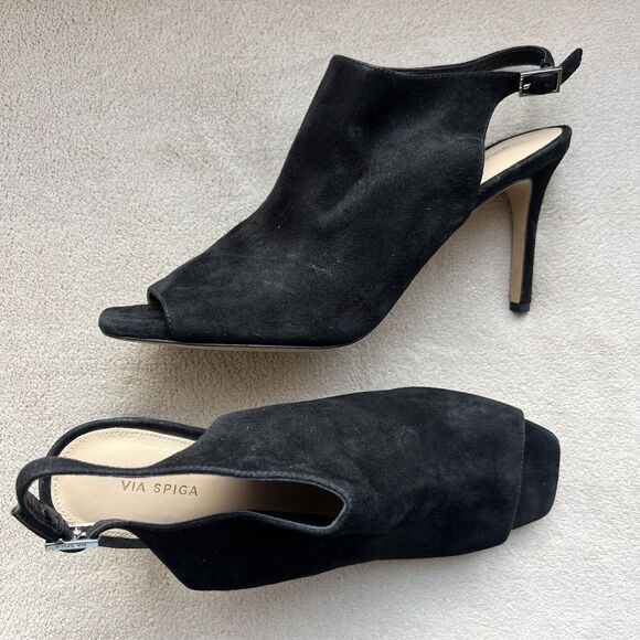 Via Spiga Teresa Black Suede Slingback Heeled Sandals Women 9 M Open Toe Classic - Picture 16 of 16